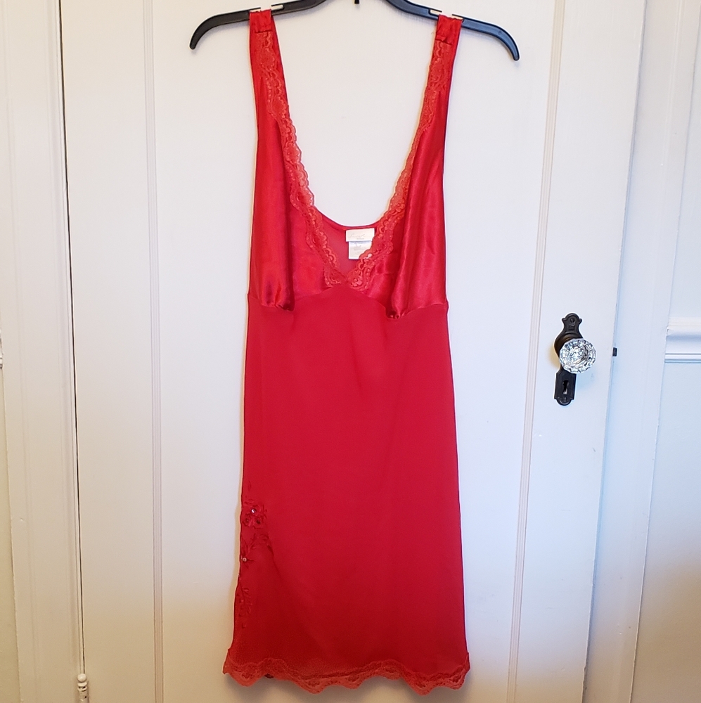 Red slip dress